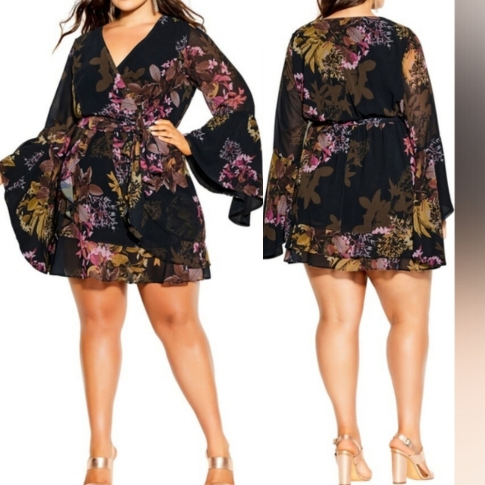 NWT City Chic Malaga Floral Long Sleeve Boho Dress